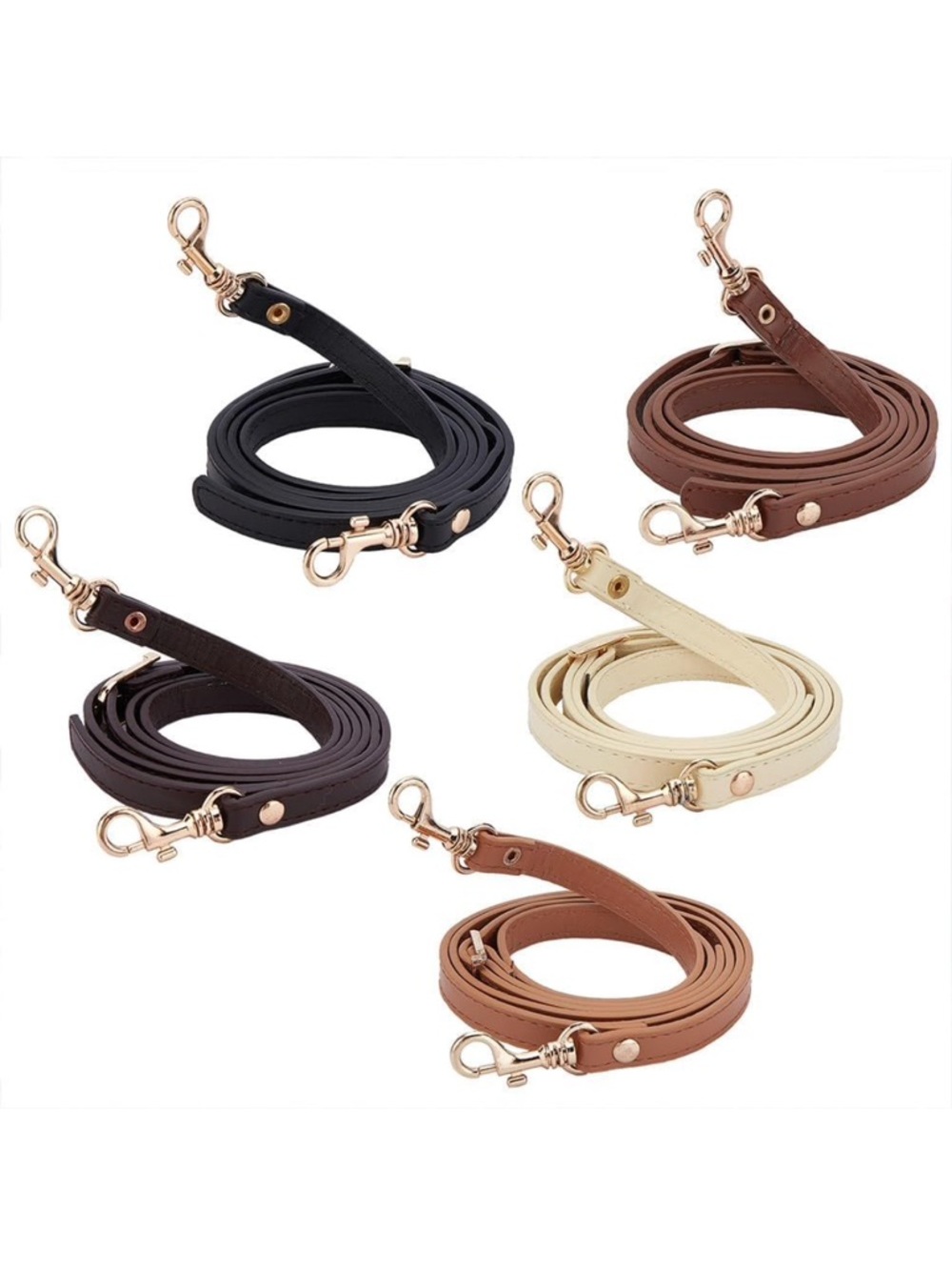 Set of 5 Leather Purse Straps in Black, Brown, Dark Brown, Tan, Cream